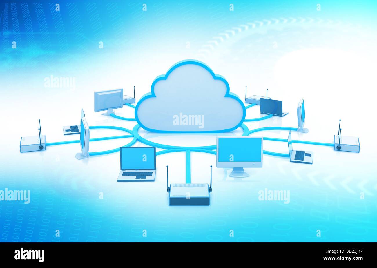 Cloud networking concept. Cloud storage technology concept. 3d illustration Stock Photo