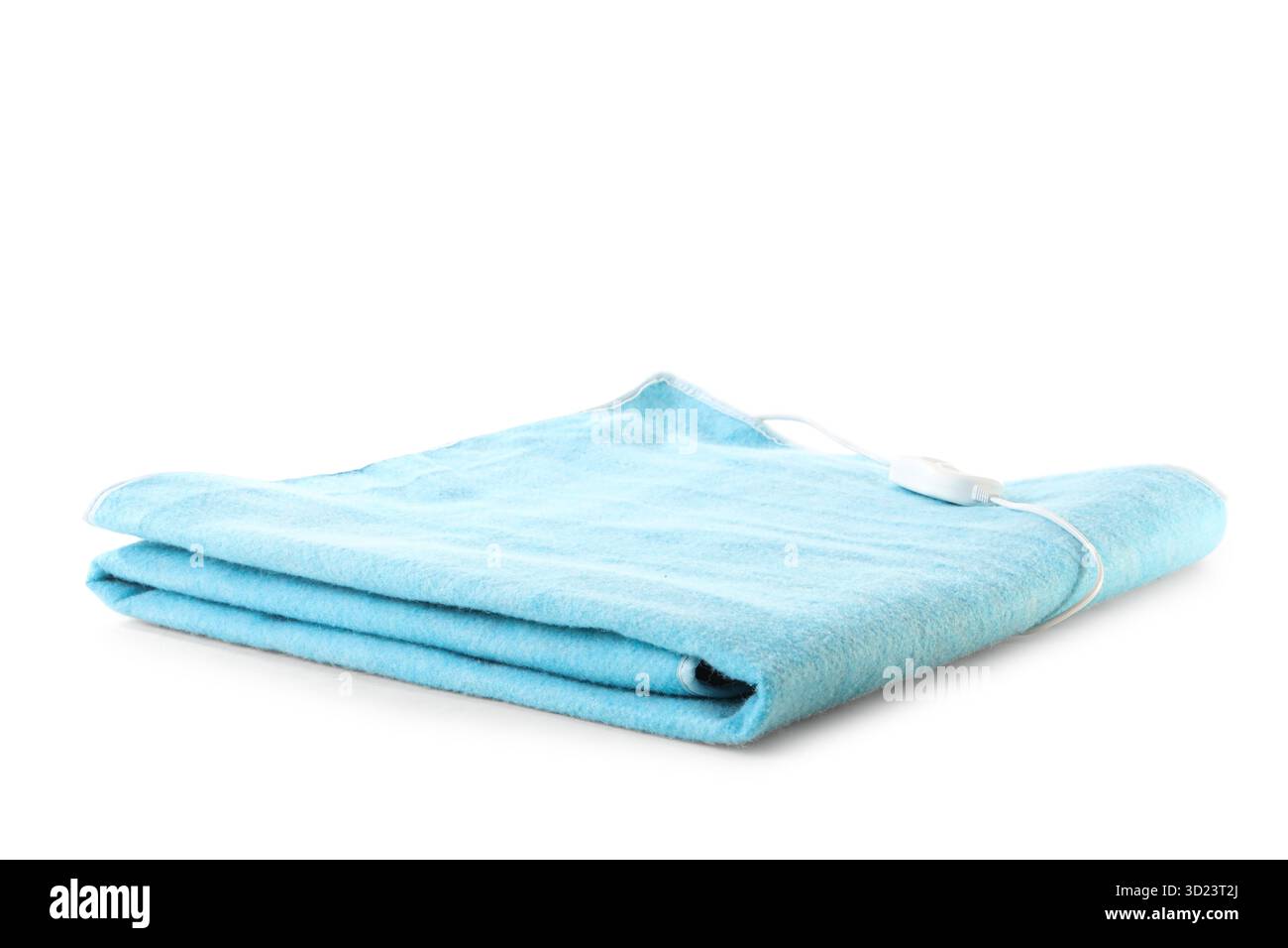 Blue electric heating pad on white background Stock Photo