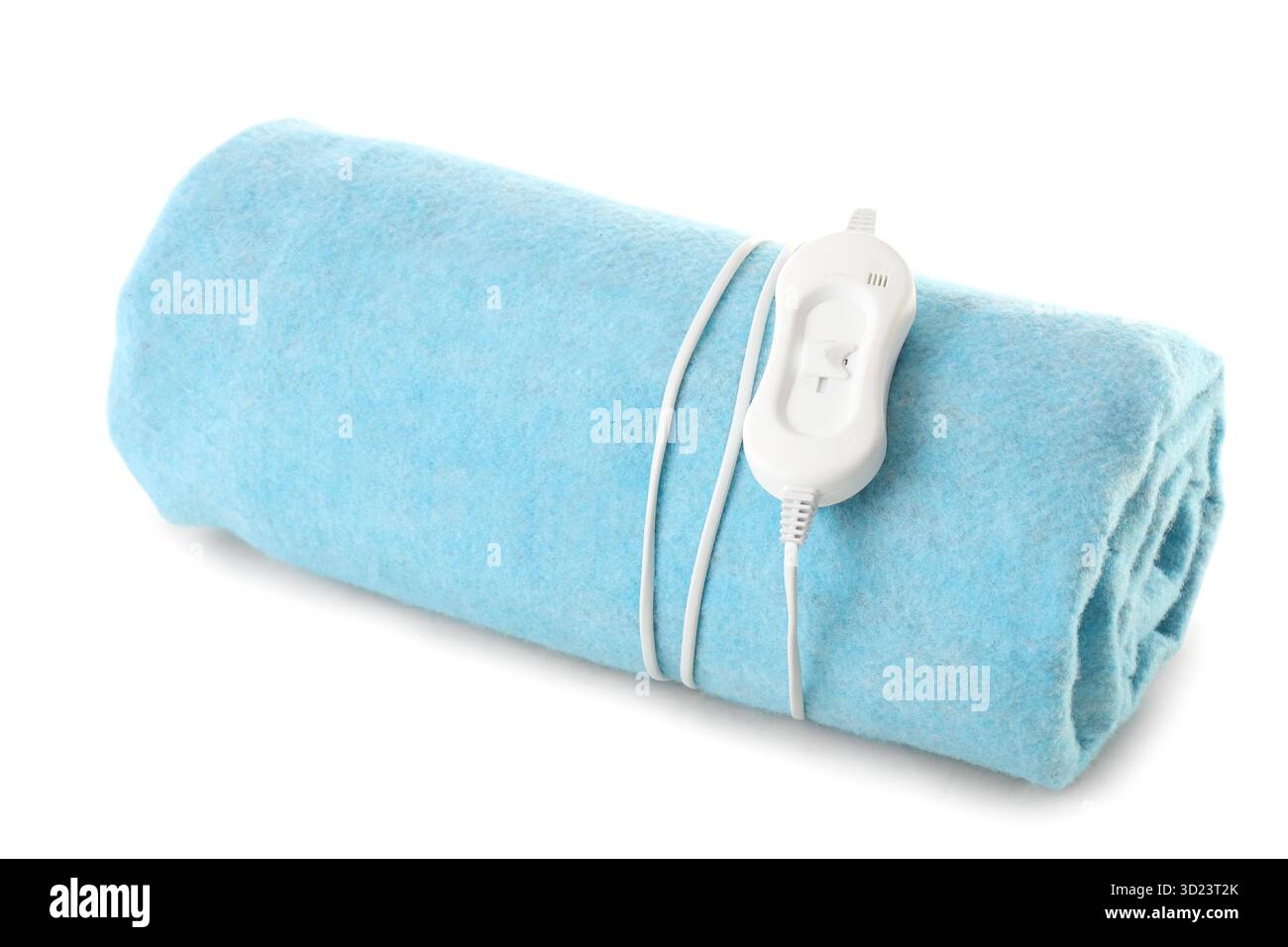 Blue electric heating pad on white background Stock Photo