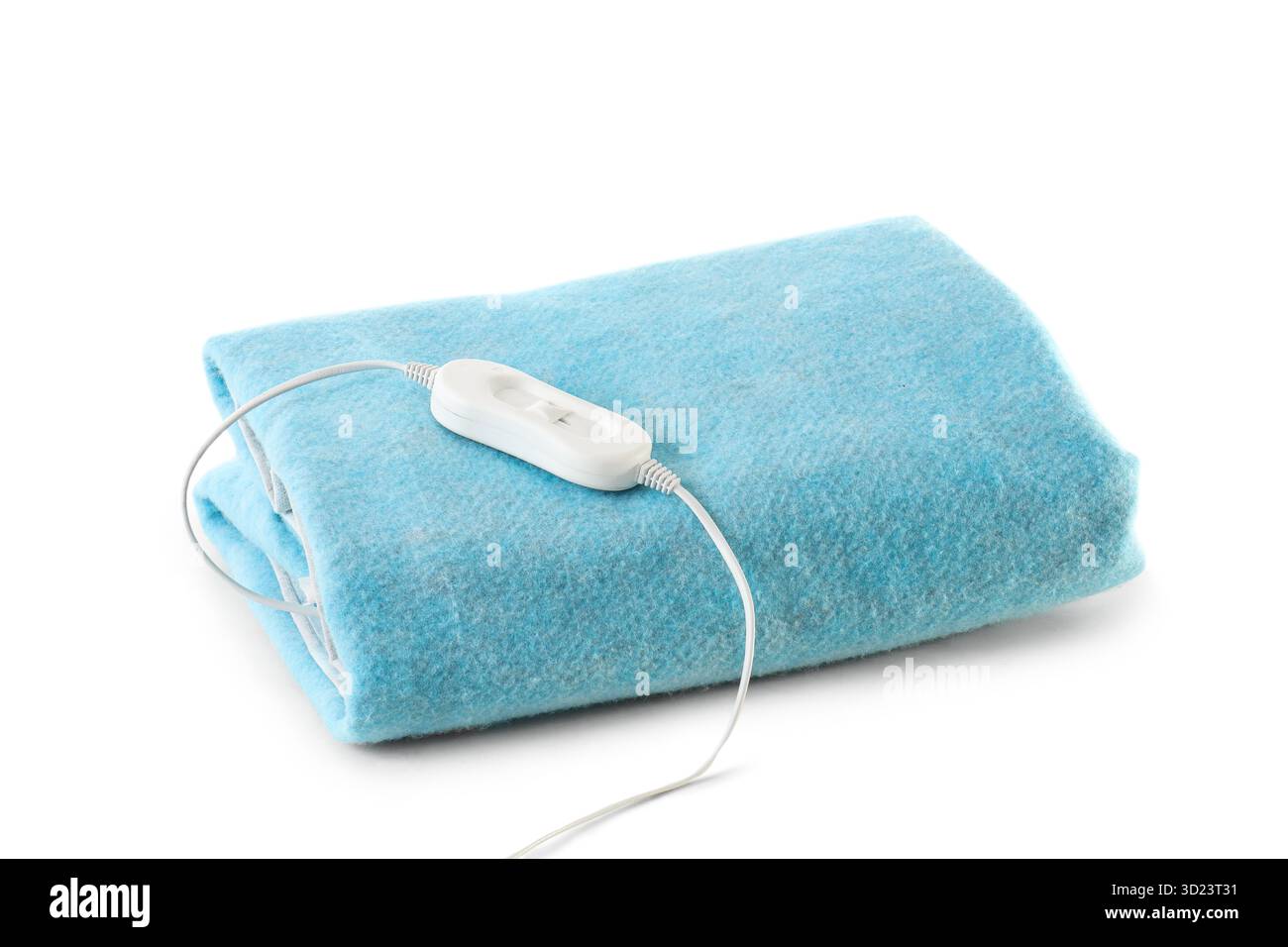 Blue electric heating pad on white background Stock Photo