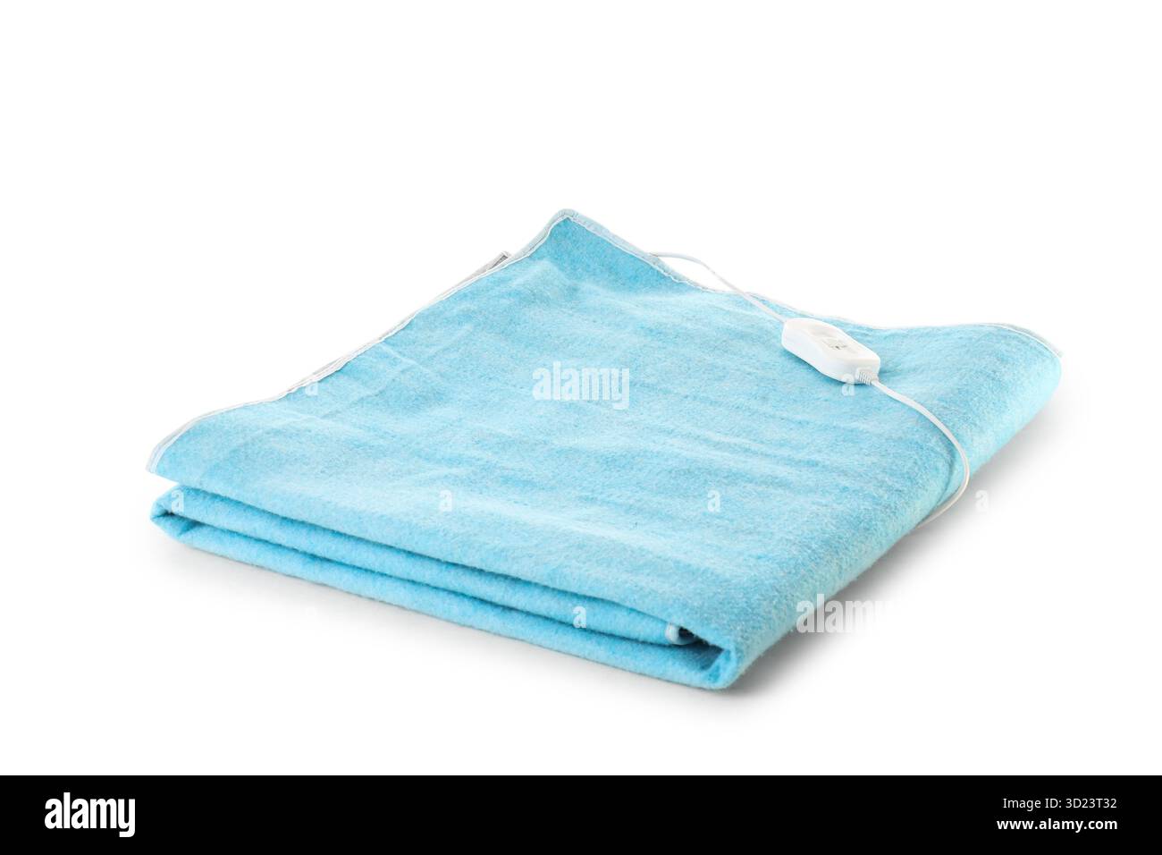 Blue electric heating pad on white background Stock Photo