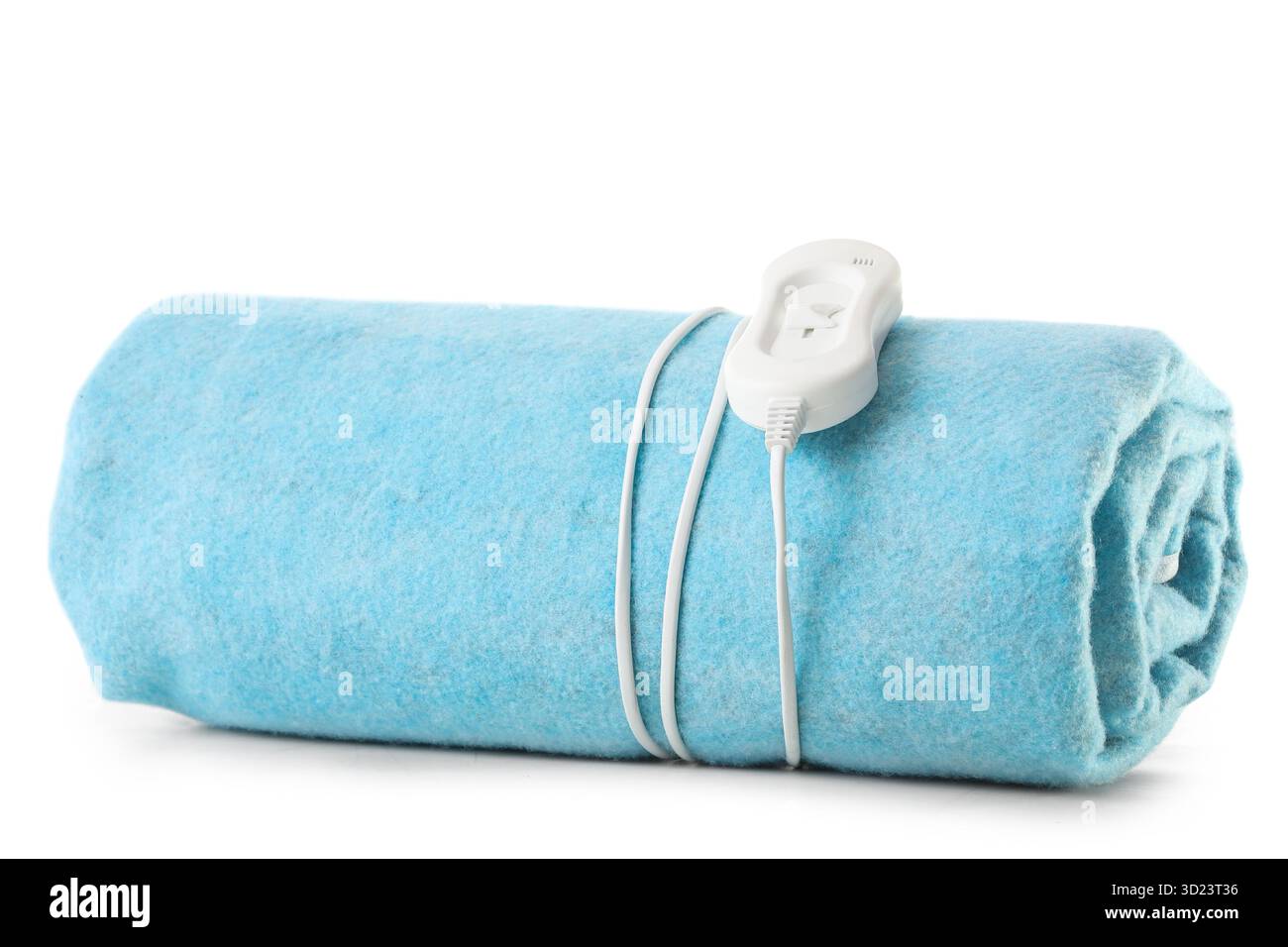Blue electric heating pad on white background Stock Photo