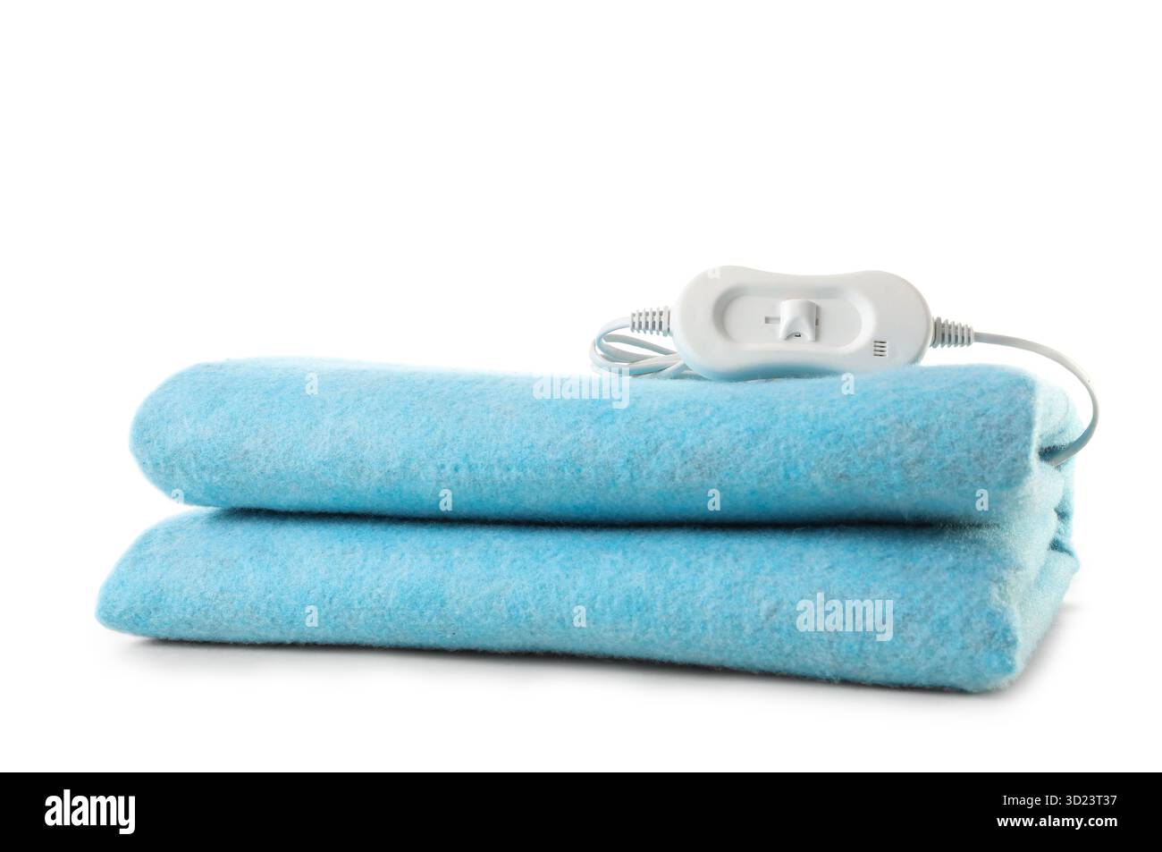 Folded electric heating pad on white background Stock Photo