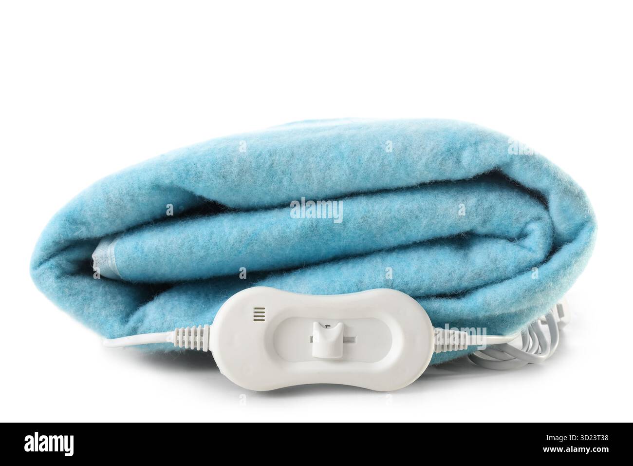 Folded electric heating pad on white background Stock Photo