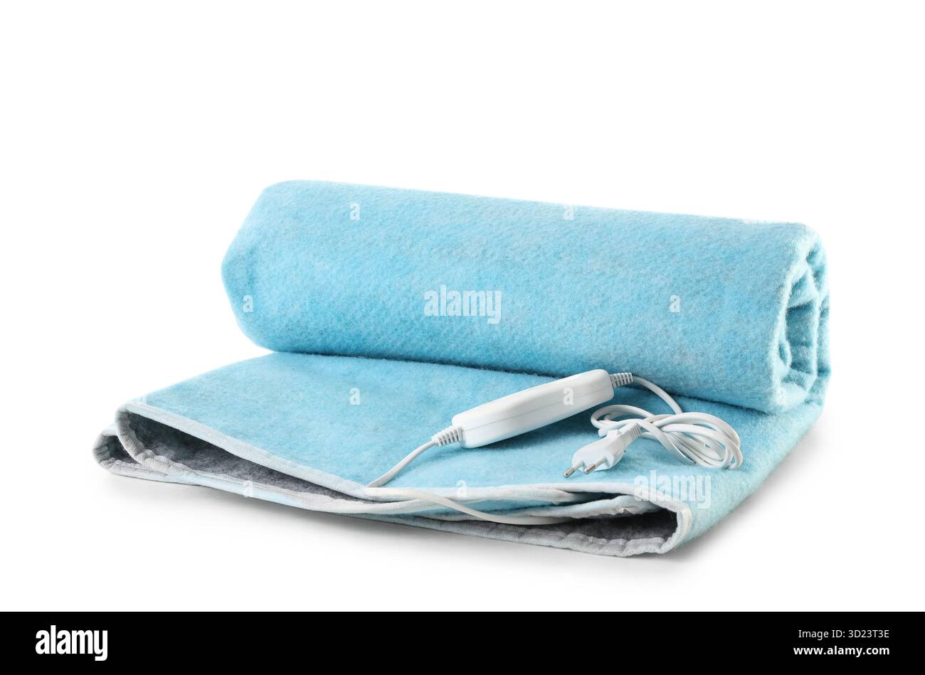 Folded electric heating pad on white background Stock Photo