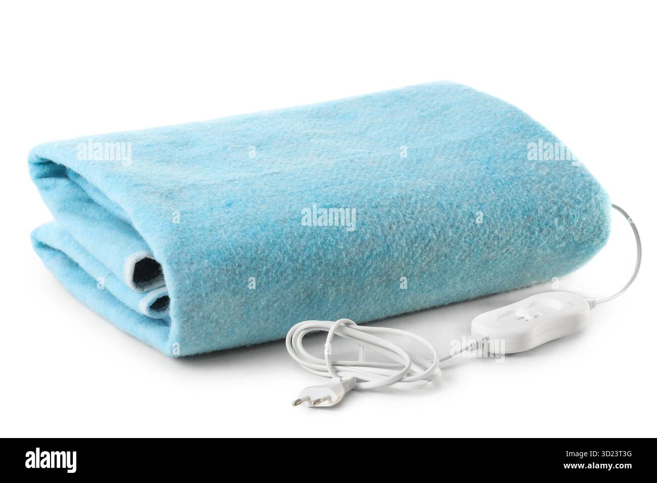 Blue electric heating pad on white background Stock Photo