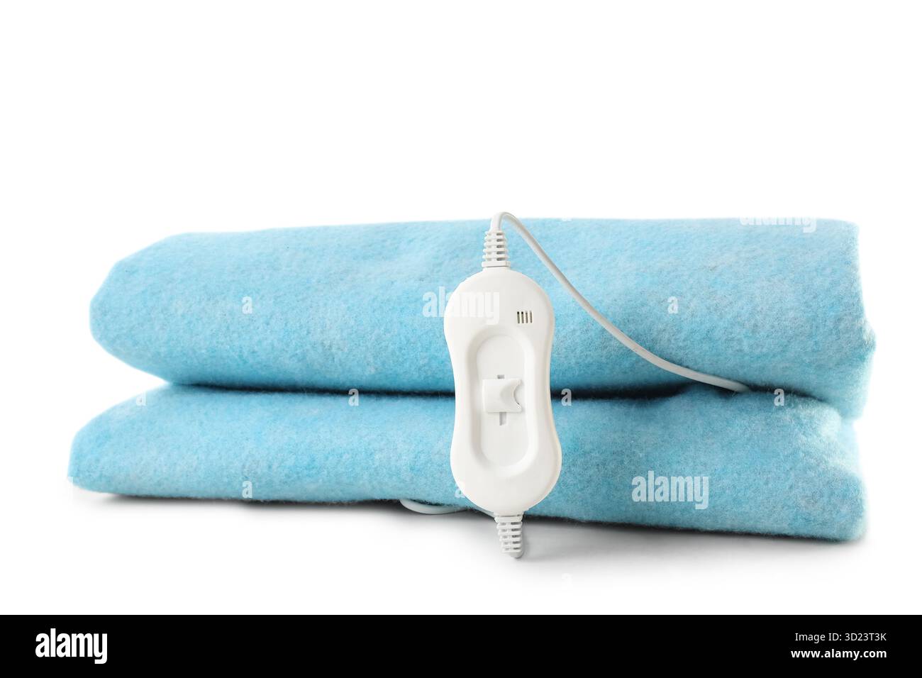 Folded electric heating pad on white background Stock Photo