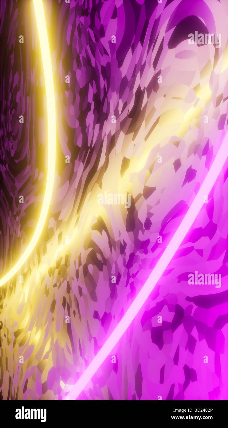 Abstract pattern with vibrant yellow and purple neon lights creating a ...