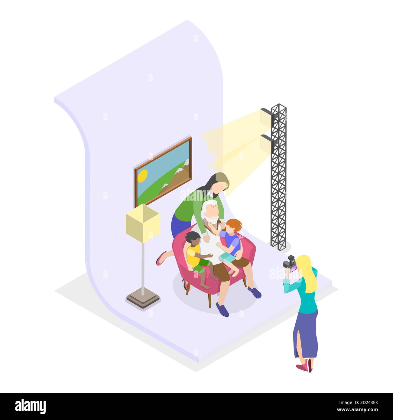 3D Isometric Flat Illustration of Photo Studio, Photographing Models ...