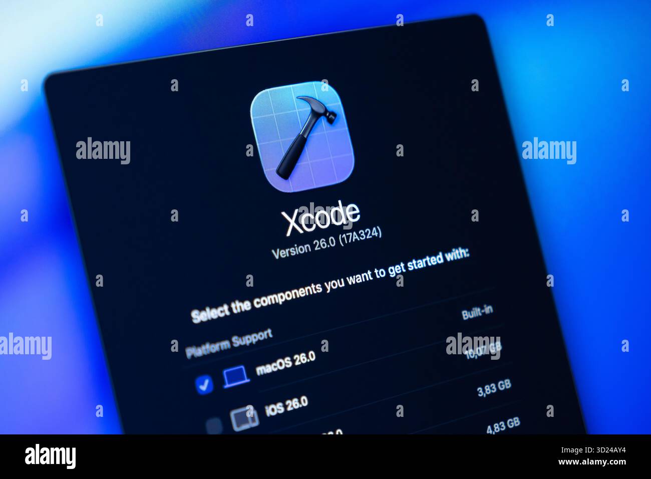 Poznan, Poland - September 18, 2025: Xcode 26.0 showcasing its user interface on a computer screen, presenting essential development tools for macOS a Stock Photo