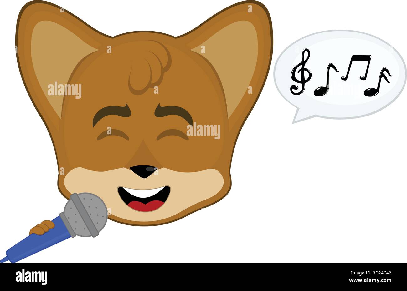 vector illustration emoticon character face fox animal, singing with a ...