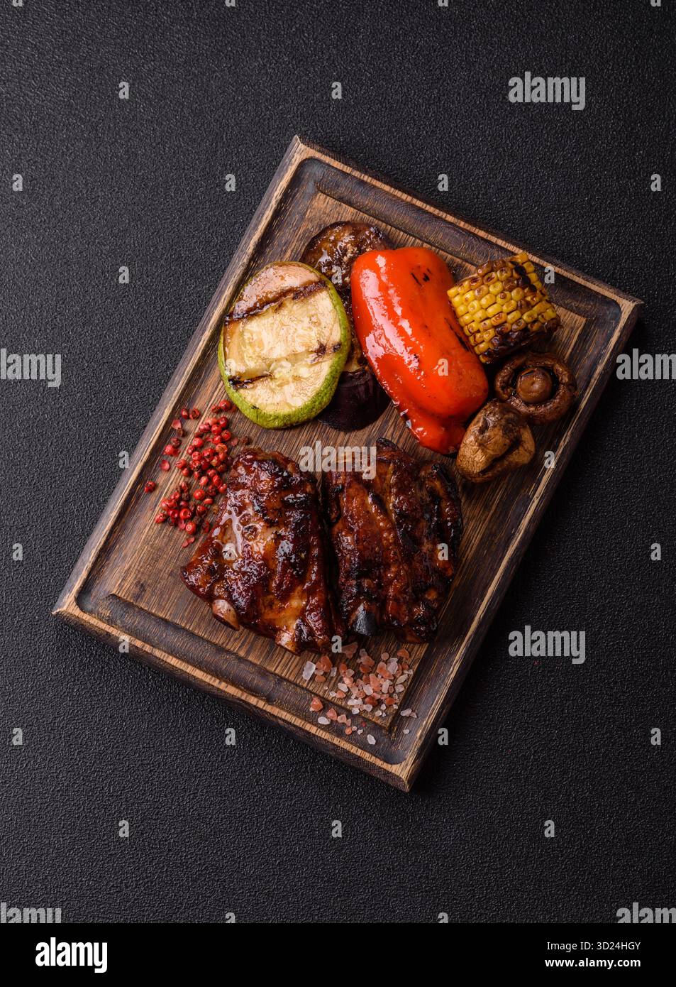 Grilled or barbecued pork ribs with sauce. Grilled ribs Stock Photo