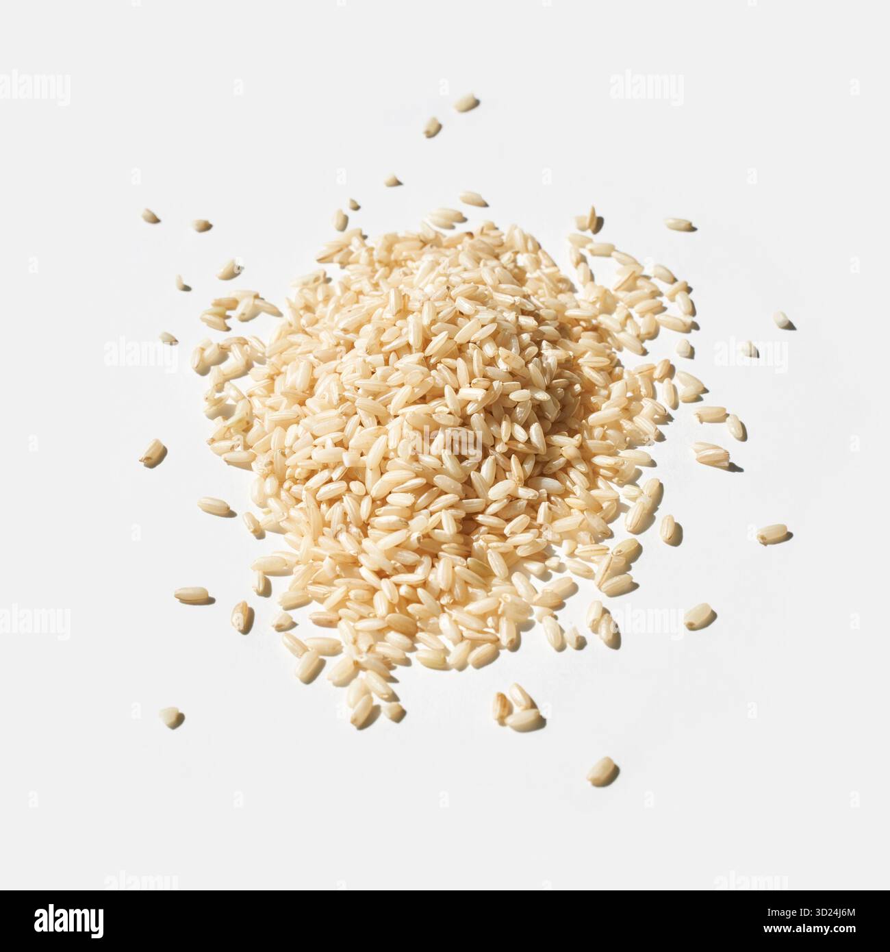 Empty Kernels Rice Pile of uncooked white rice grains on white background for culinary and ...