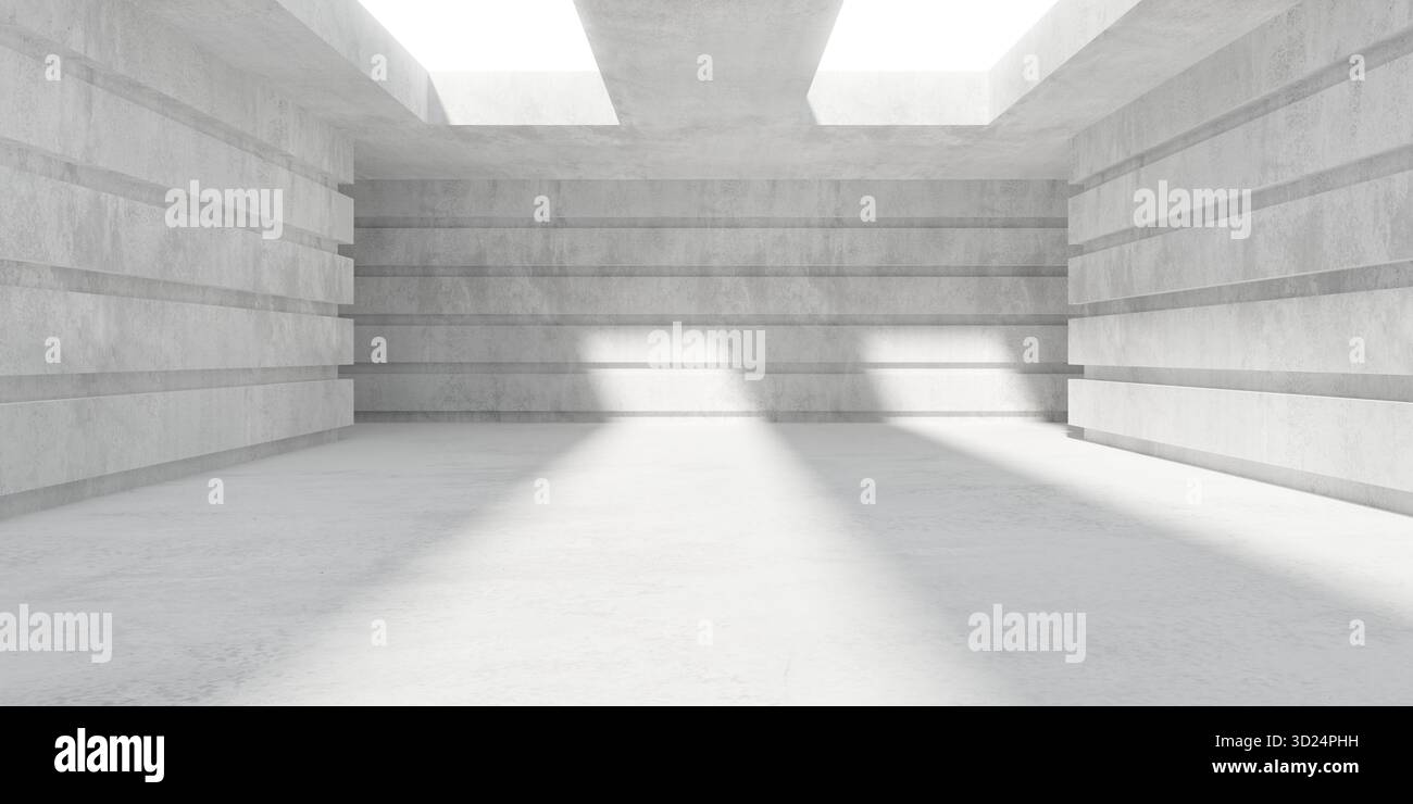 Abstract empty, modern concrete room with structured walls, sunlight ...