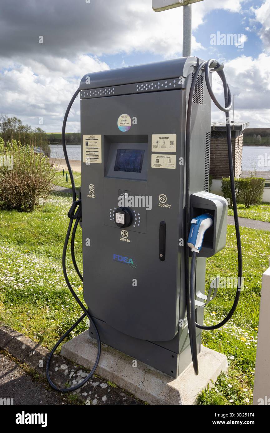 SEDAN, FRANCE, 2 APRIL 2024: An FDEA electric charging station in the Ardennes. The Ardennes Departmental Energy Federation is the Public Electricity - Stock Image