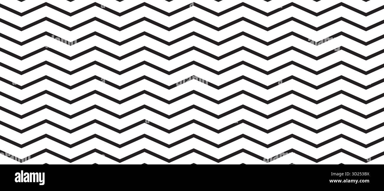 Repeating horizontal zigzag lines. Black and white zig zag pattern. Parallel jagged stripes background. Minimalistic graphic print. Vector Stock Vector