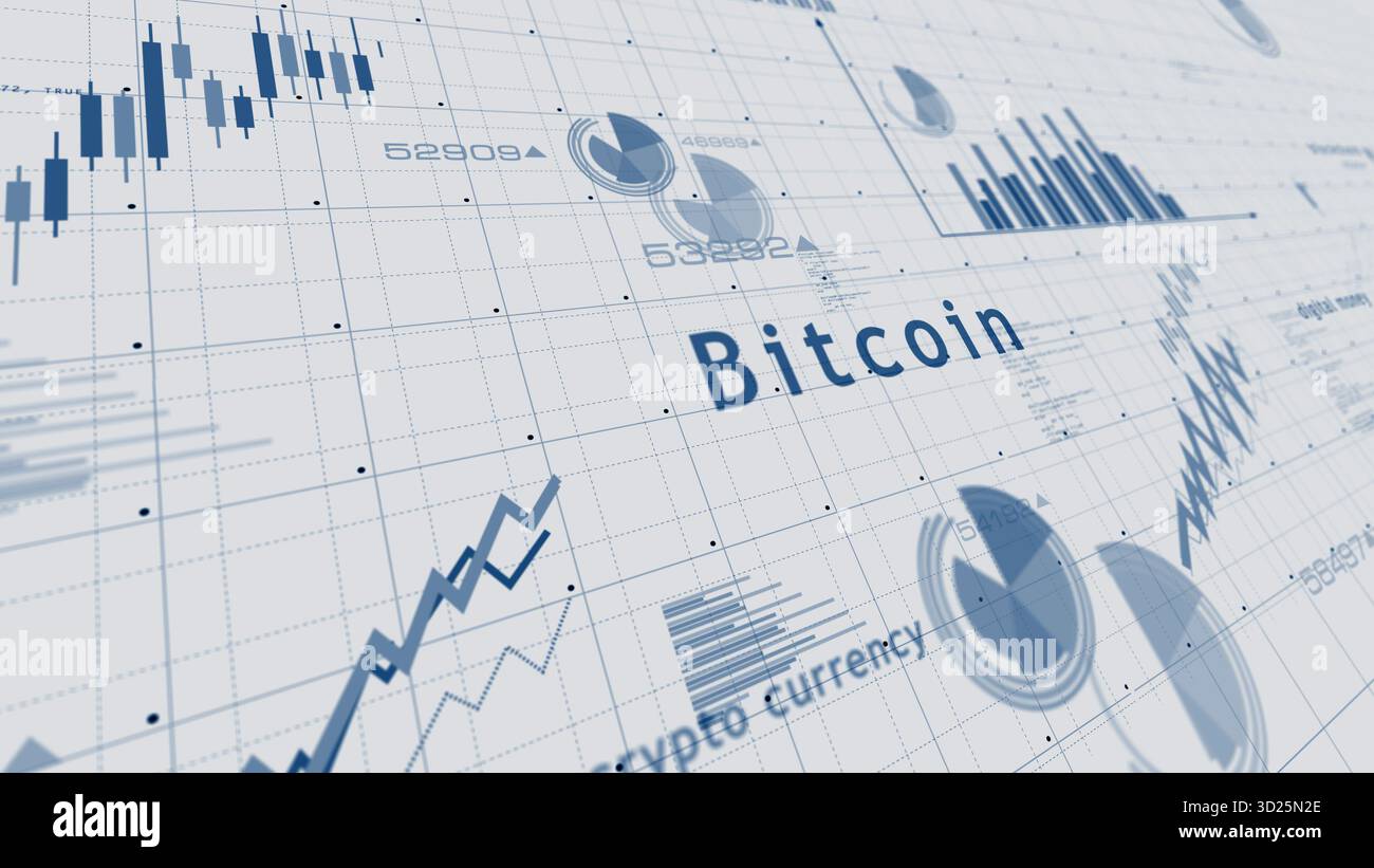 Bitcoin cryptocurrency charts and graphs diagram on paper concept 3d ...