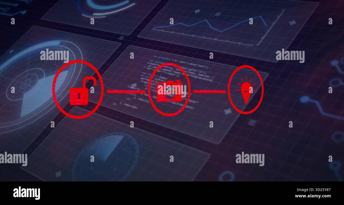 Highlighting central red workflow linking lock, sensor and lightbulb on ...