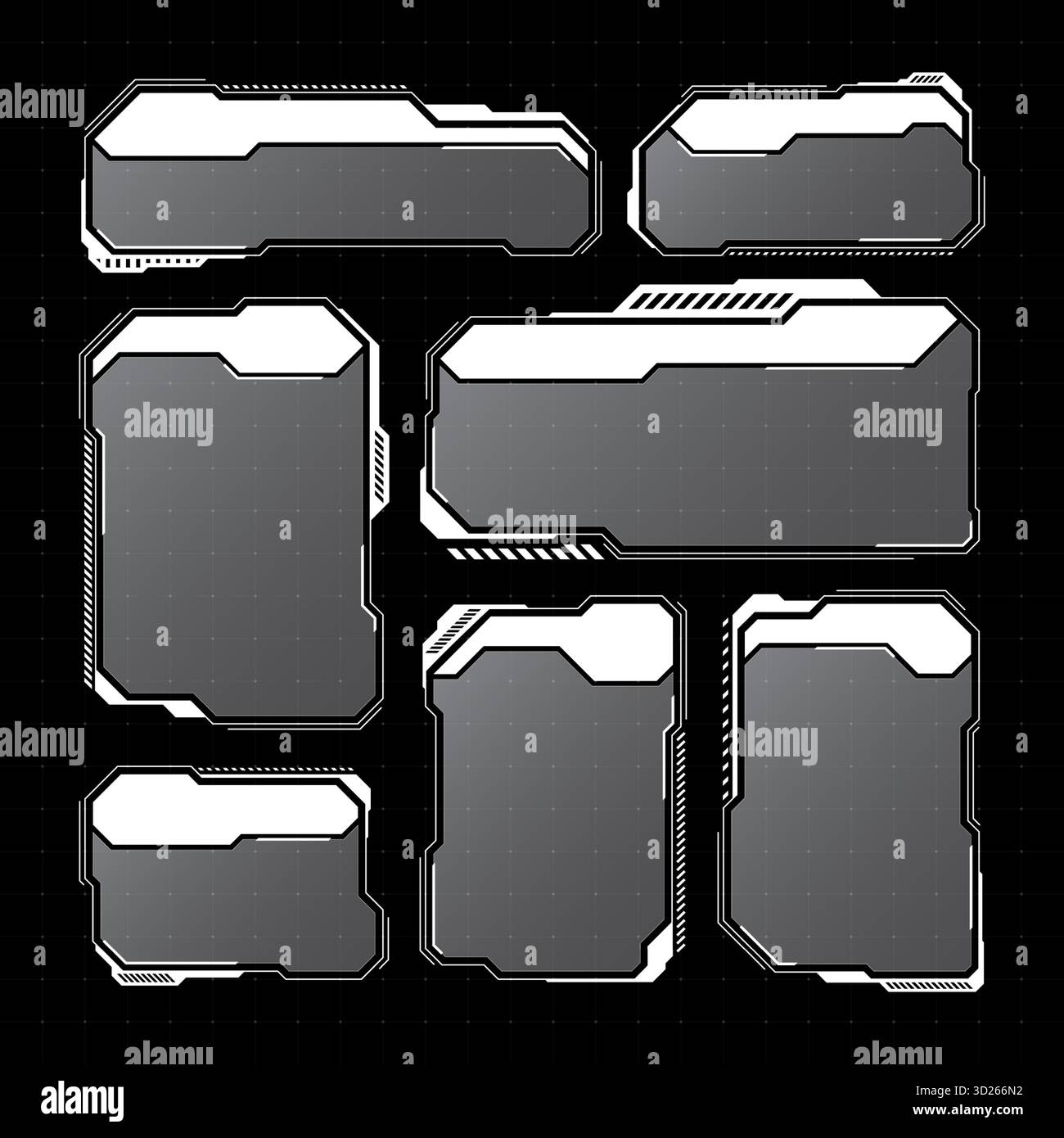 White futuristic HUD, UI elements. Sci-fi user interface text boxes ...