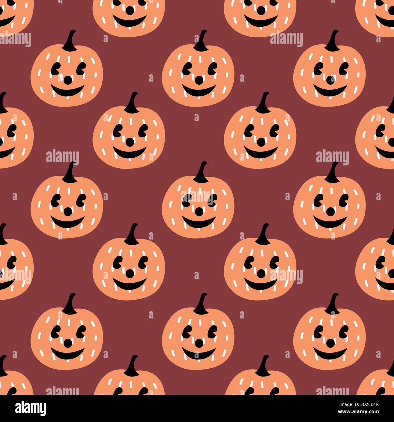 cute halloween pumpkin seamless pattern with smiling jack o lantern faces Stock Vector