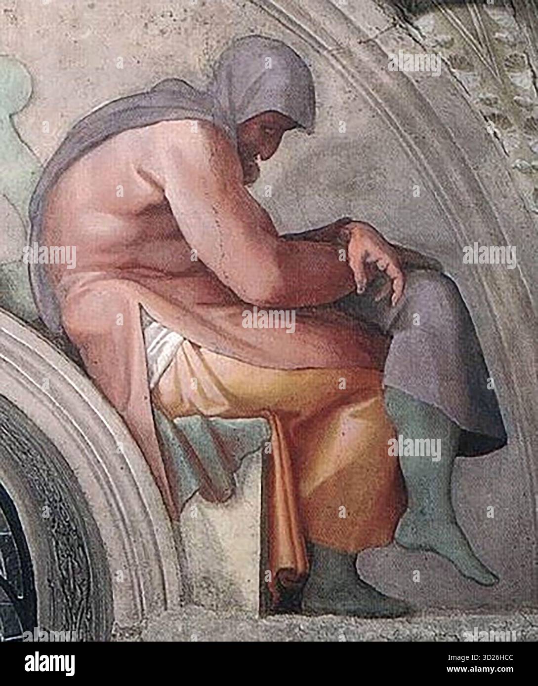 Sistine Chapel, fresco Michelangelo, one of Ancestors of Christ series  - Ezechias prophet detail - Hezekiah Stock Photo