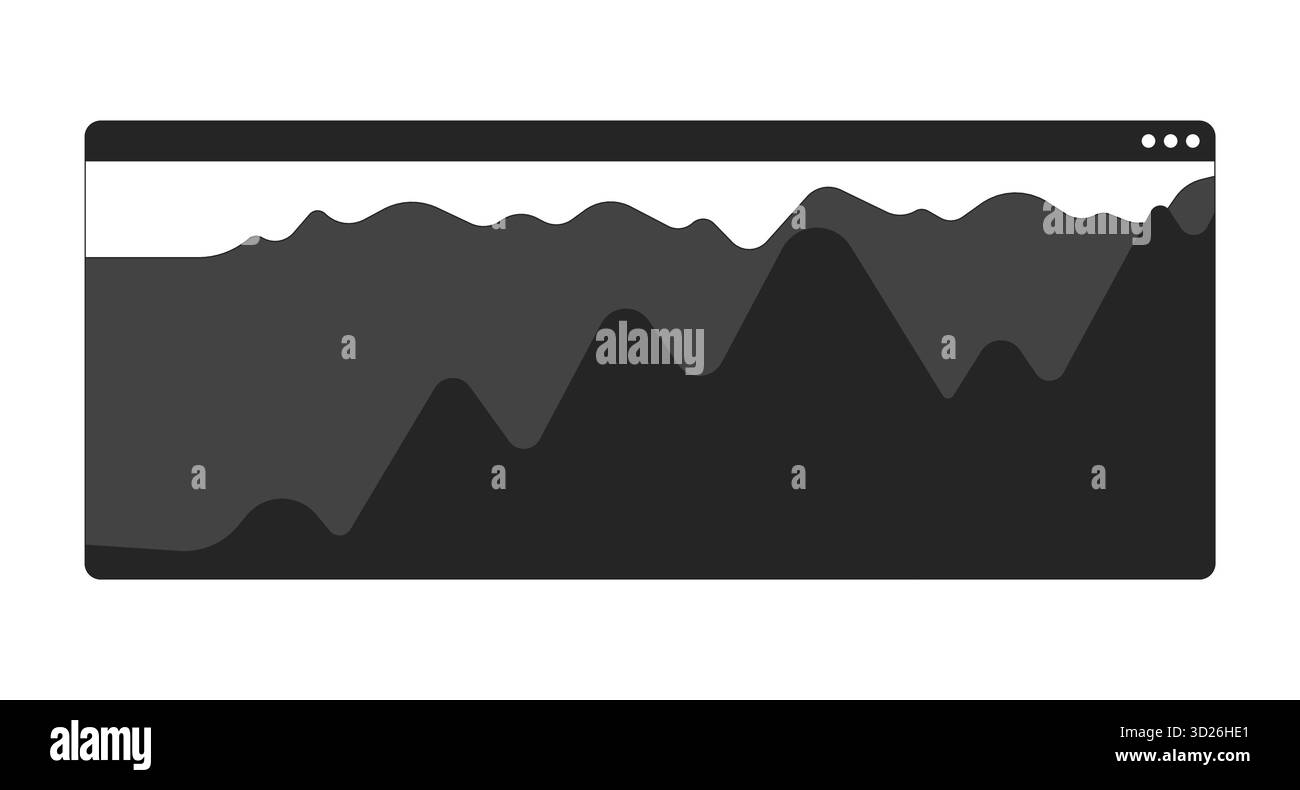 Dynamic area chart in modern UI browser window 2D black filled object Stock Vector