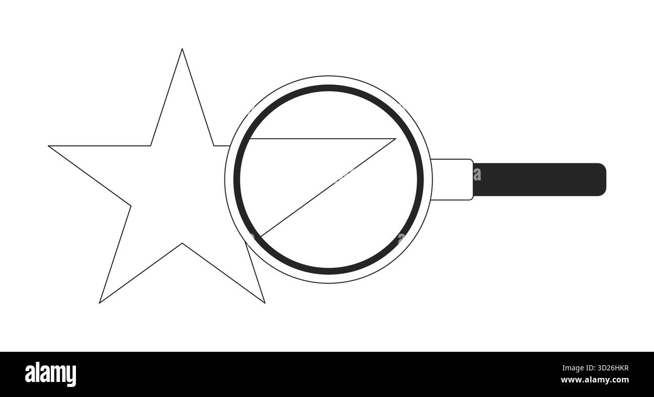 Star with magnifying glass 2D line object Stock Vector