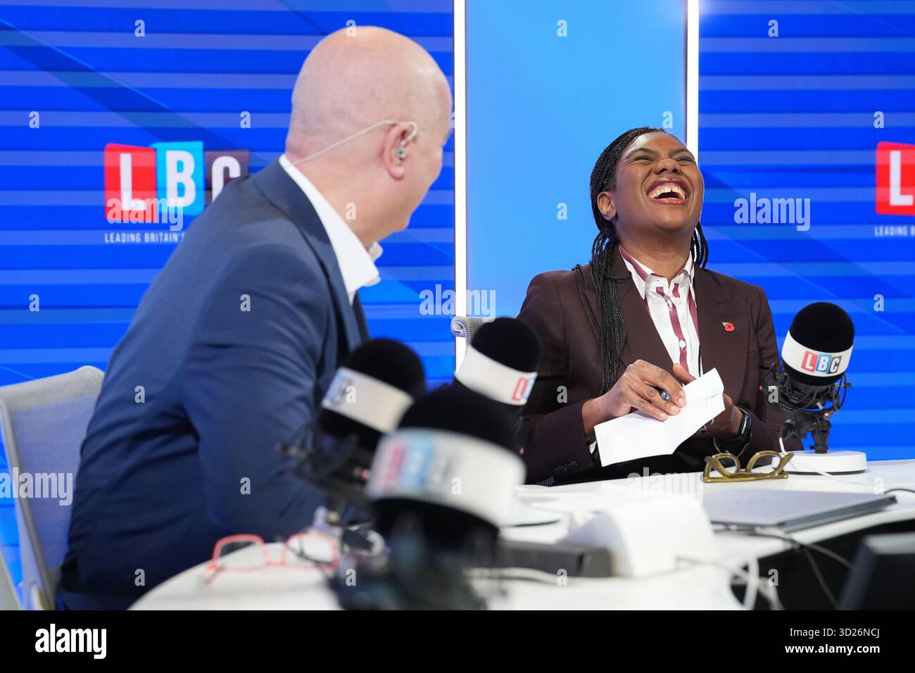 Conservative Party leader Kemi Badenoch during a phone-in on LBC, at ...