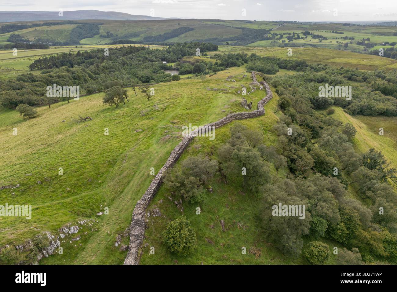 Aerial view of Walltown Crags, part of Hadrians Wall, Walltown Quarry ...