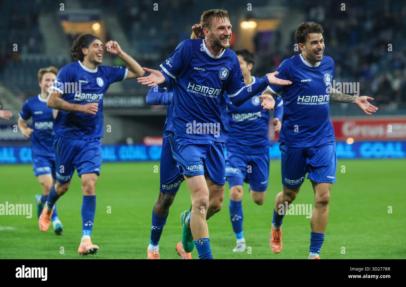 Gent's Siebe Van der Heyden celebrates after scoring during a soccer ...