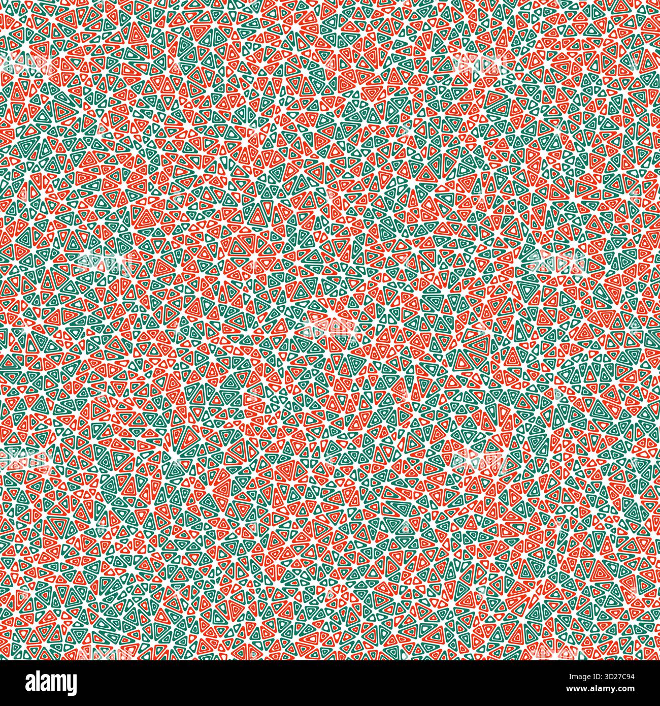 Triangular pattern background. Tiny triangles size. Multiple repeated inner triangles. Multicolored style. Repeatable pattern. Vibrant vector tiles. Stock Vector