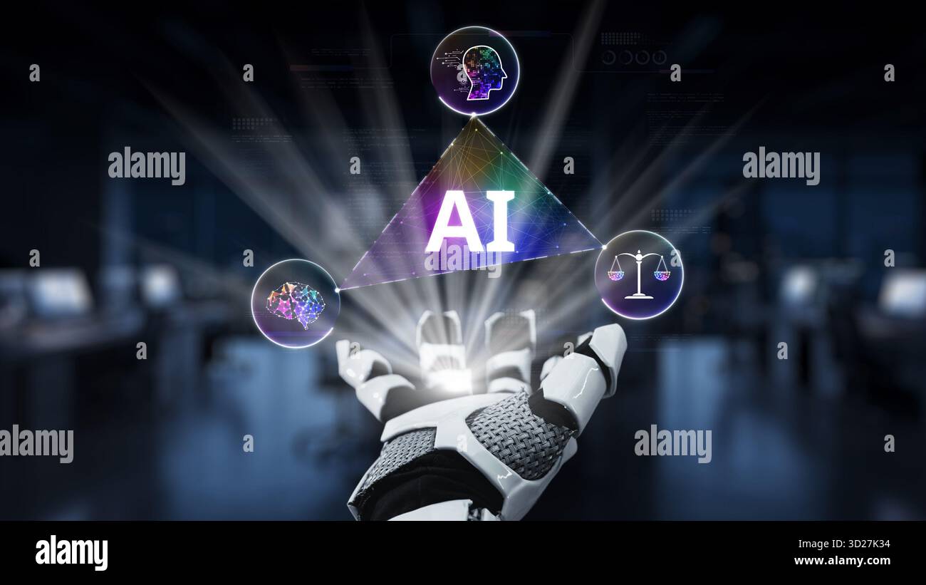 Learning Showcase Graphics A robotic hand showcases the concept of artificial intelligence ...