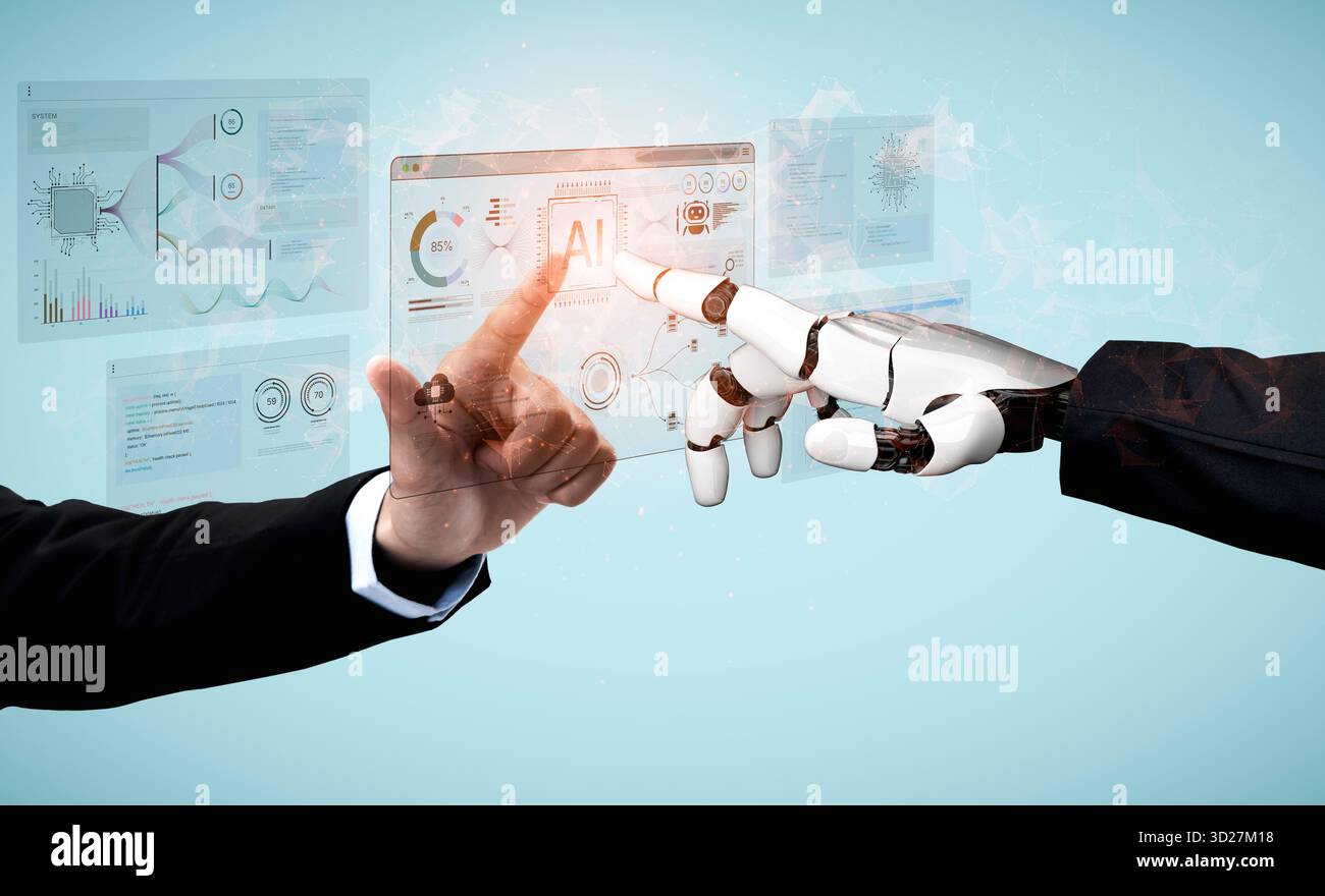 A generative AI assistant displays its own development environment. This platform shows the tools used for coding algorithms, training machine learnin Stock Photo