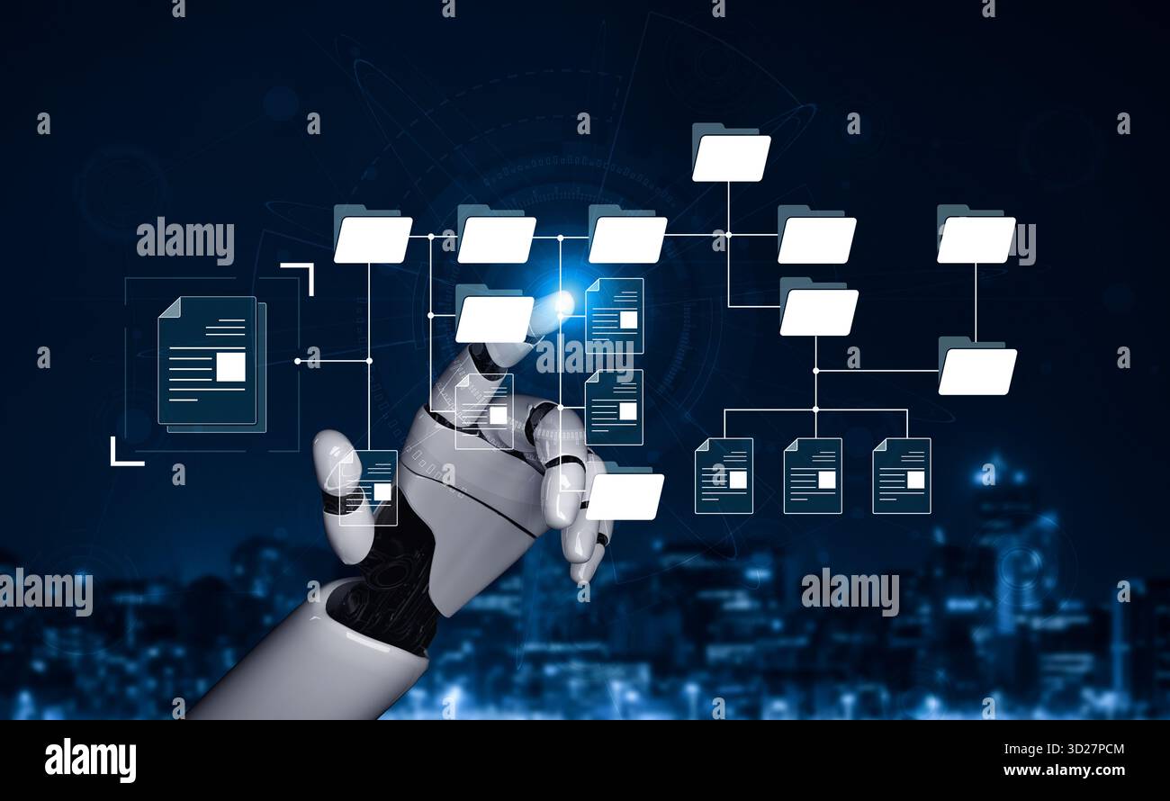 AI organizing file directory structure, streamlining folder management, arranging document paths, and automating digital hierarchy operations. Vouch Stock Photo
