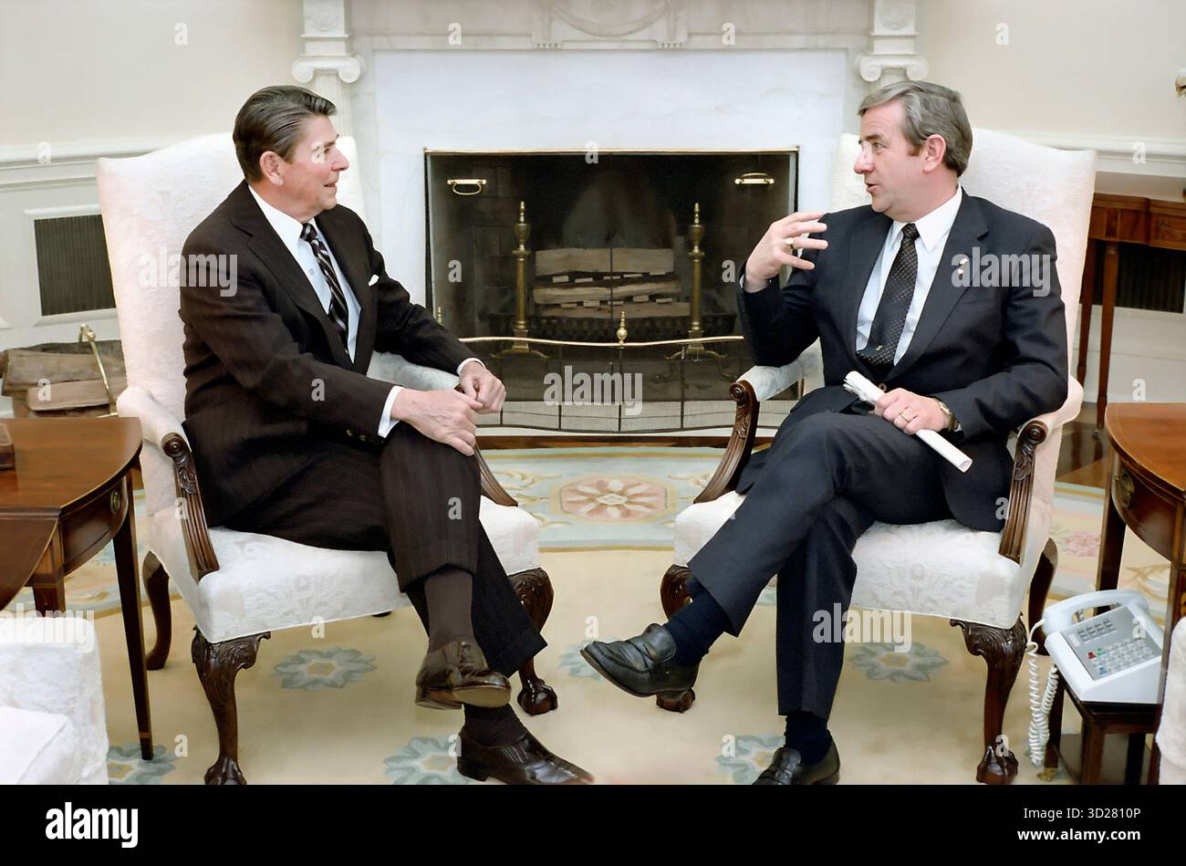 U.S. President Ronald Reagan Meeting with Jerry Falwell in Oval Office ...