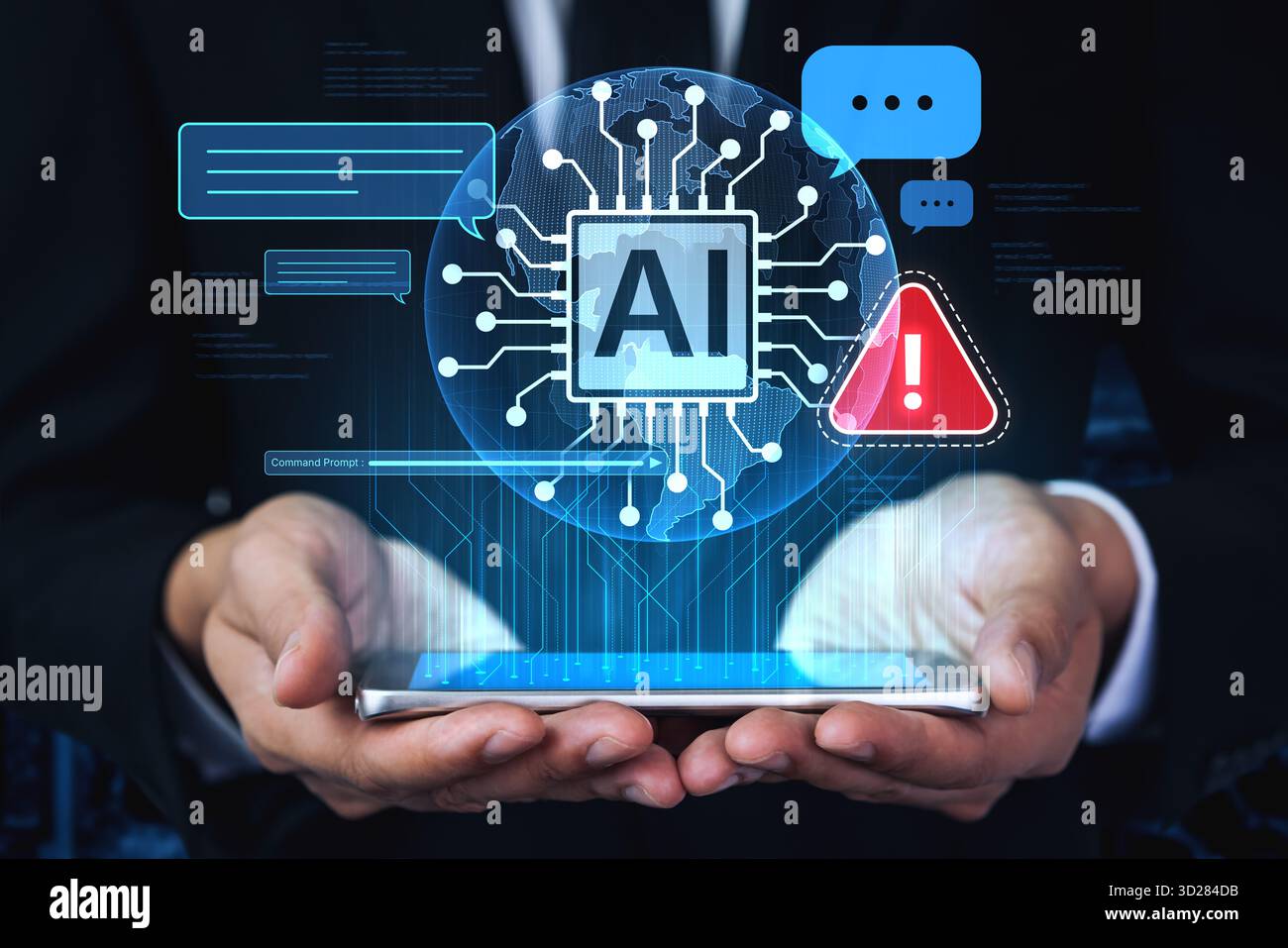 AI interface showing prompt error warning and system alert. AI prompt ...