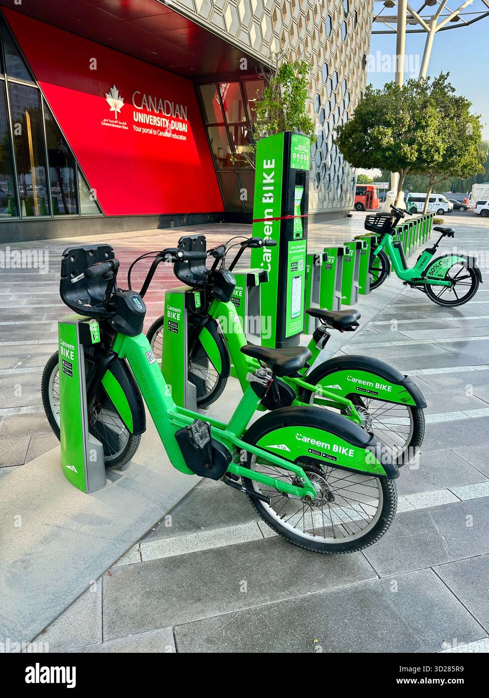 Green Careem Rental Bikes Dubai - Smartphone Captured Stock Image