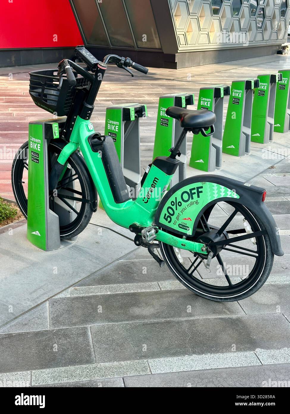 Green Careem Rental Bikes Dubai - Smartphone Captured Stock Image