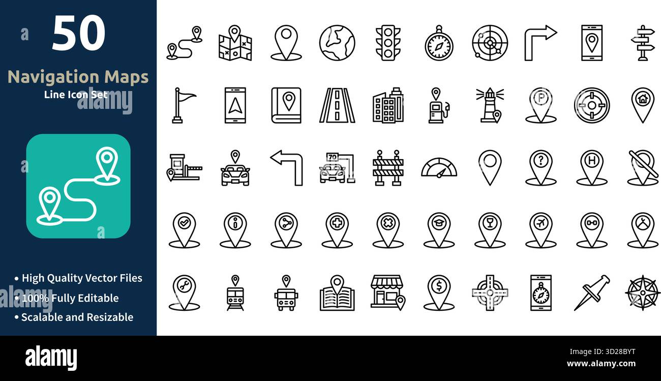Navigation and maps icon set in Outline style Minimilist and trendy Icon set Stock Vector