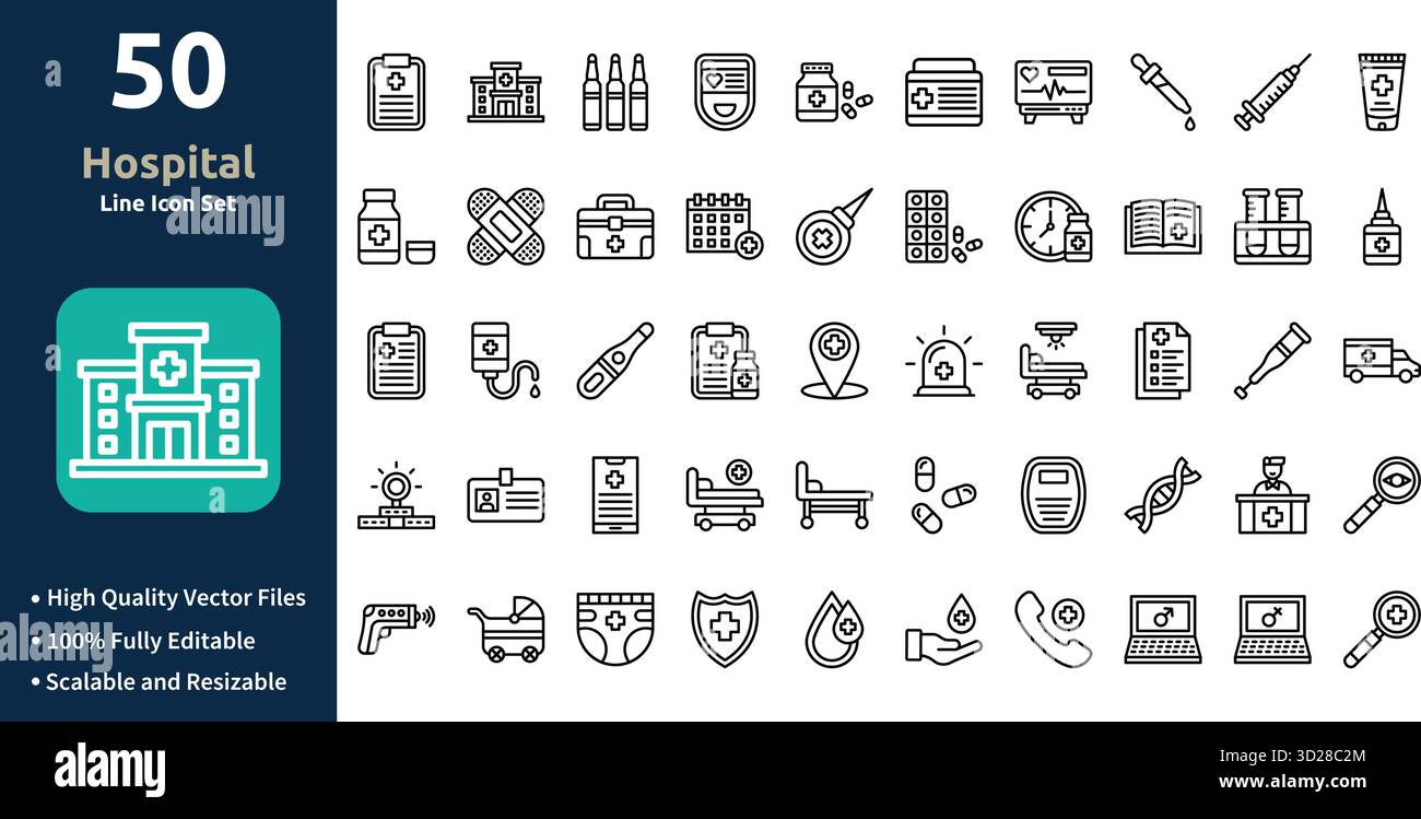 Hospital icon set in Outline style Minimilist and trendy Icon set Stock ...