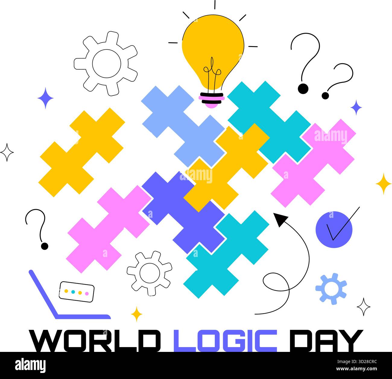 World Logic Day Vector Illustration Featuring Creative Thinking, Analytical Mind, Puzzle, Decision Making, and Smart Brain in a Flat Background Stock Vector