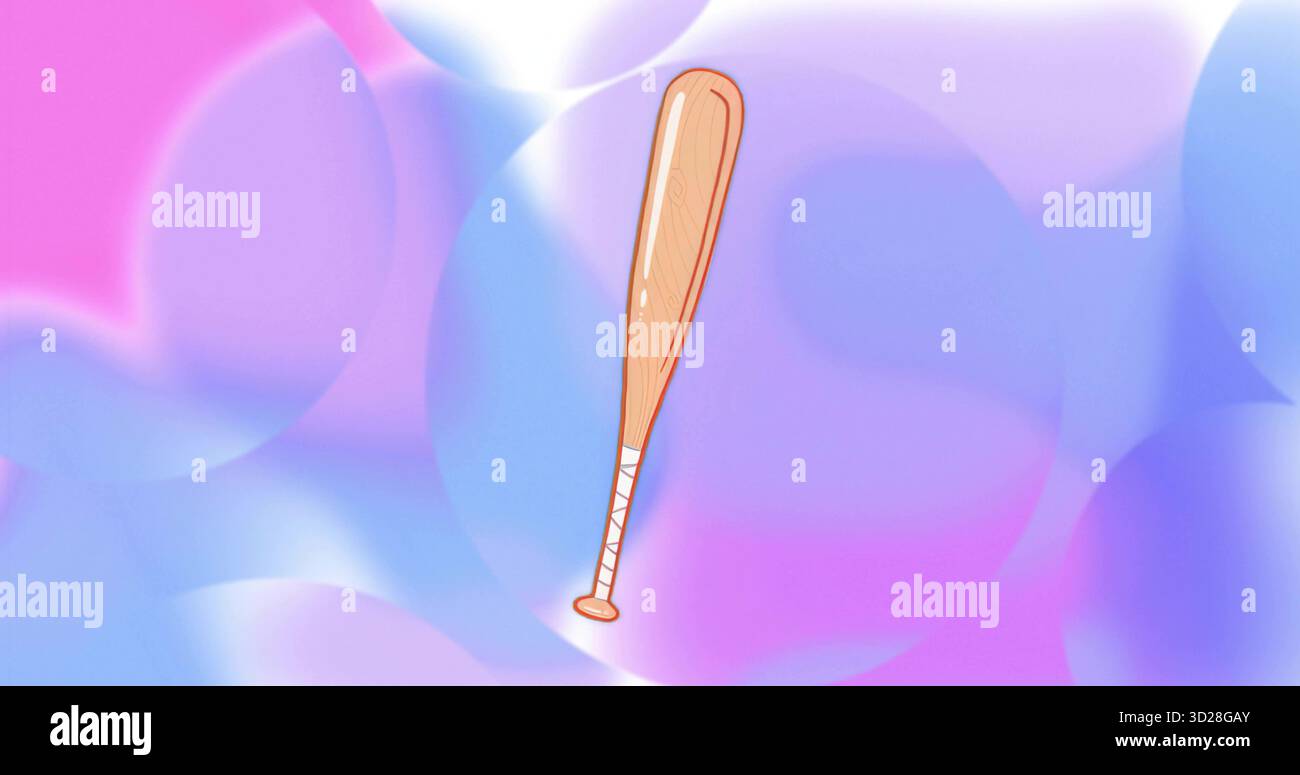 Floating illustrated wooden baseball bat spinning against pastel gradient, with white tape handle Stock Photo