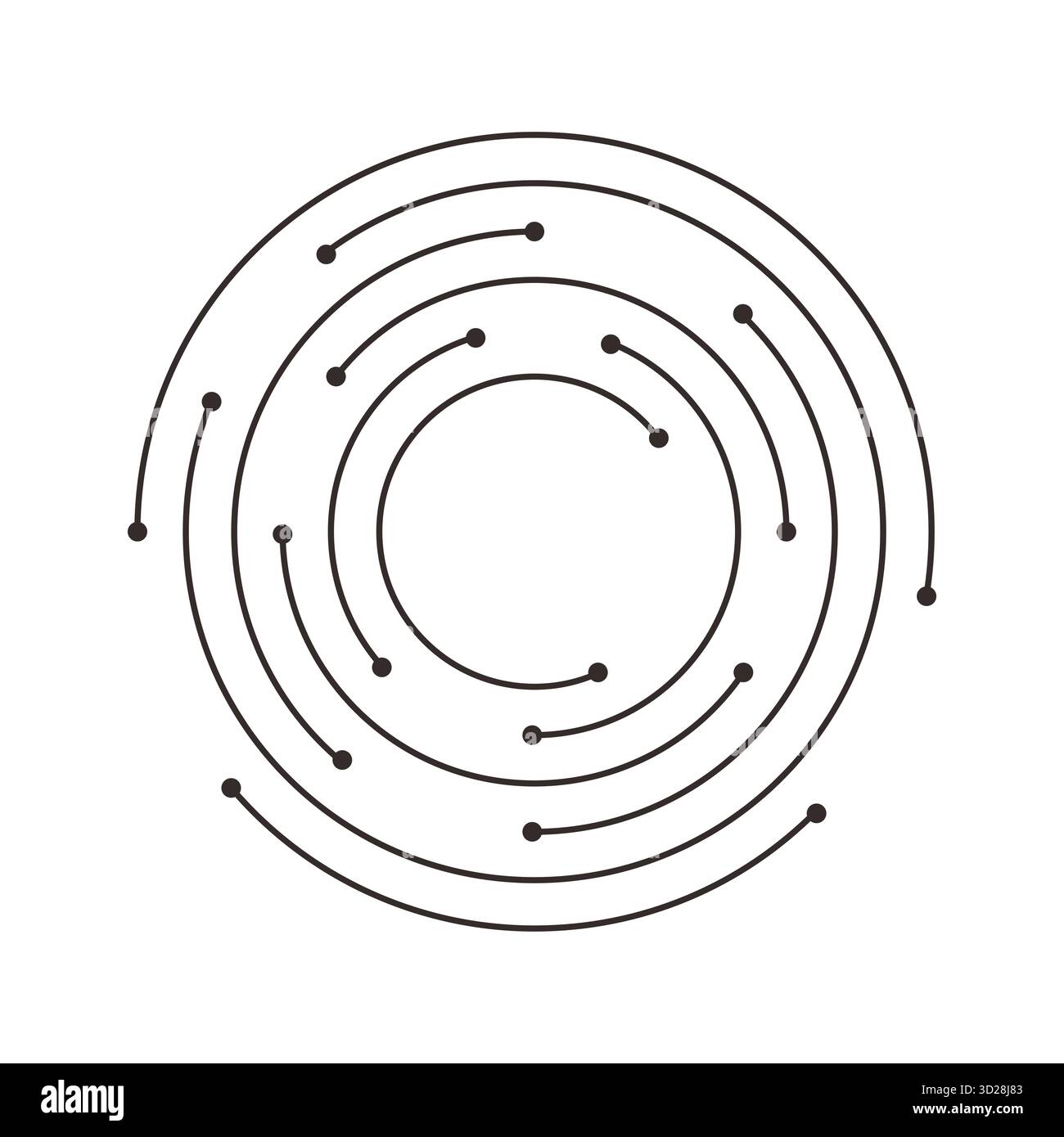 Circuit line dots connection, circle board. Motherboard electronic technology data, electrical board, cpu. Programming science, computer system elements. Vector illustration Stock Vector