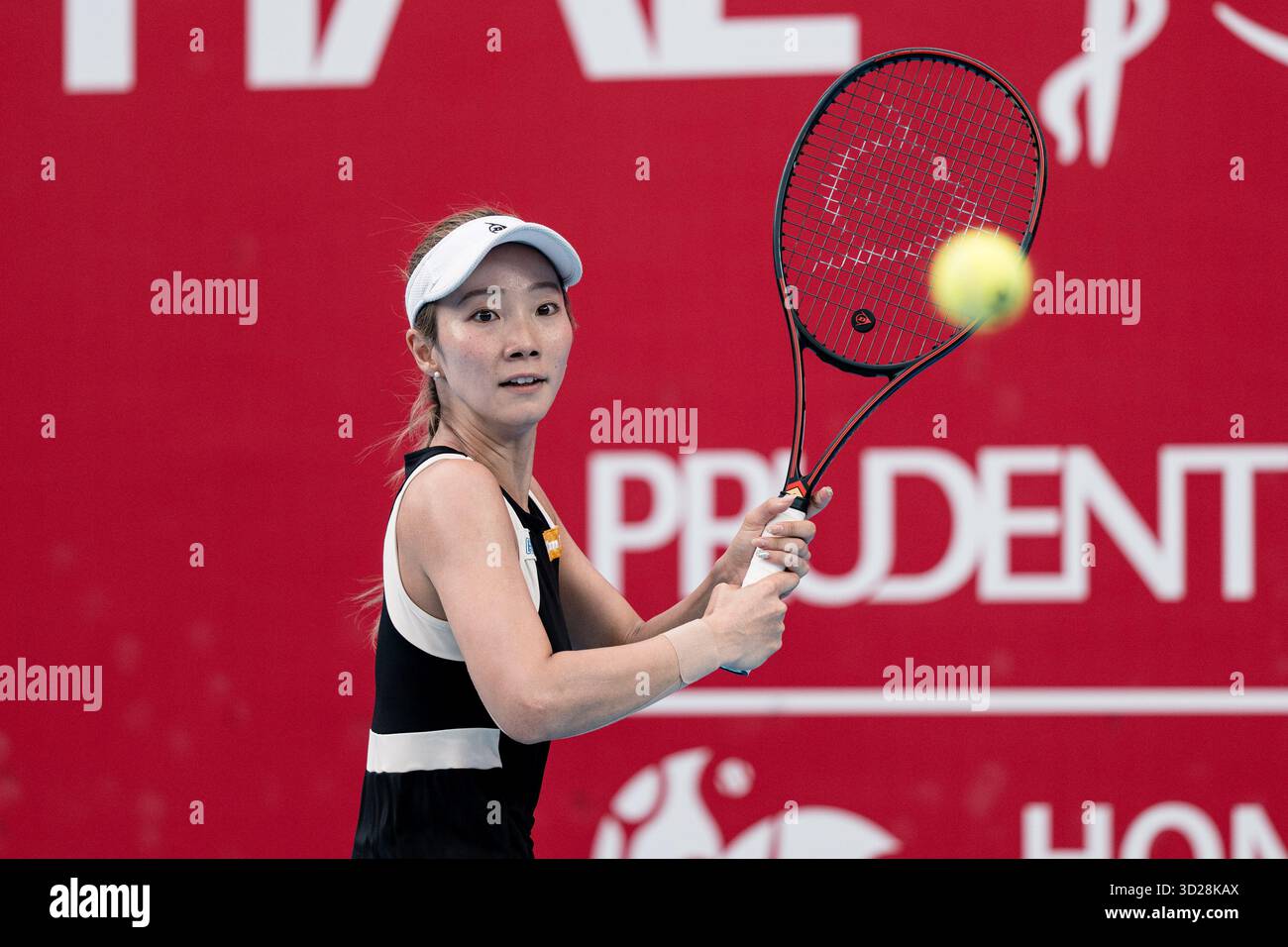 Momoko Kobori of Japan and Peangtarn Plipuech of Thailand play against Kamilla Rakhimova and Aliaksandra Sasnovich of Russiaduring WTA250 Prudential Hong Kong Open 2025 in Victoria Park, Hong Kong Stock Photo
