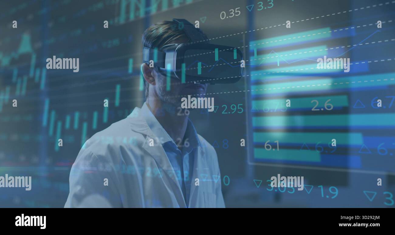 Lab Coat Floating Exploring display by scientist wearing lab coat and vr headset in lab ...