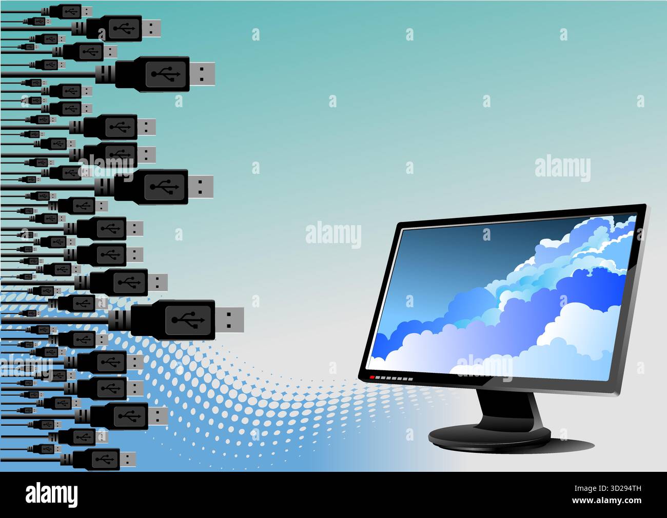 Abstract illustration representing cloud computing and data storage. Hand drawn illustration Stock Vector