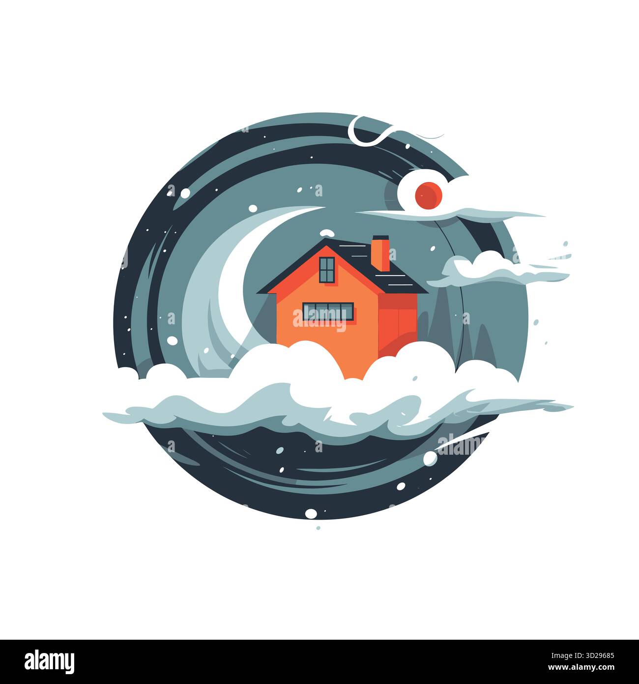 Cozy house floating among the clouds with moon, sun, and stars in night ...