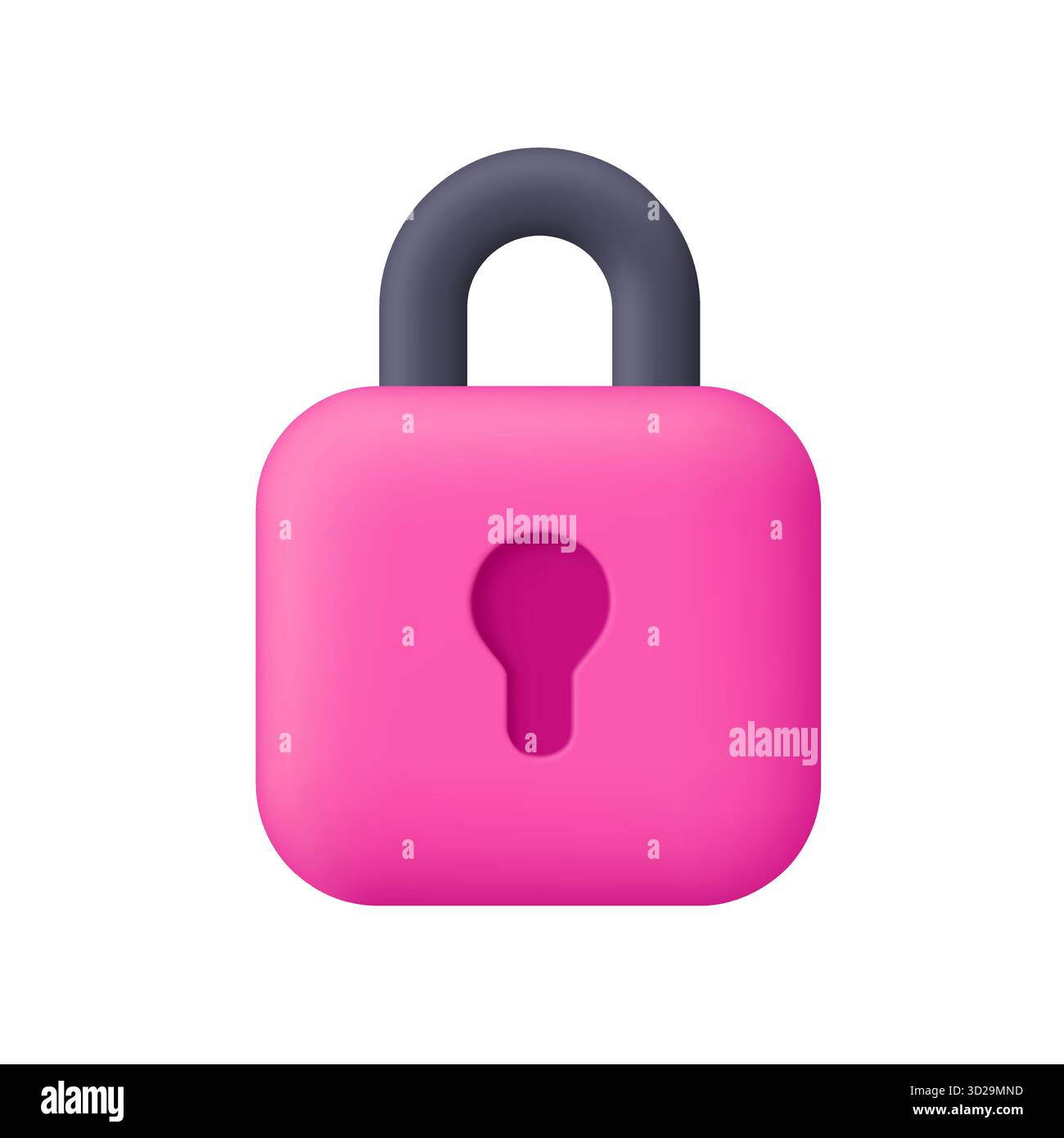 Pink padlock with black curved shackle and keyhole. Security, safety ...