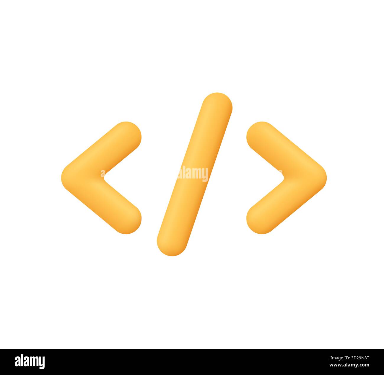 Yellow code symbol with angle brackets and slash. Programming, coding, web development and technology concept. 3d vector icon. Cartoon minimal style. Stock Vector