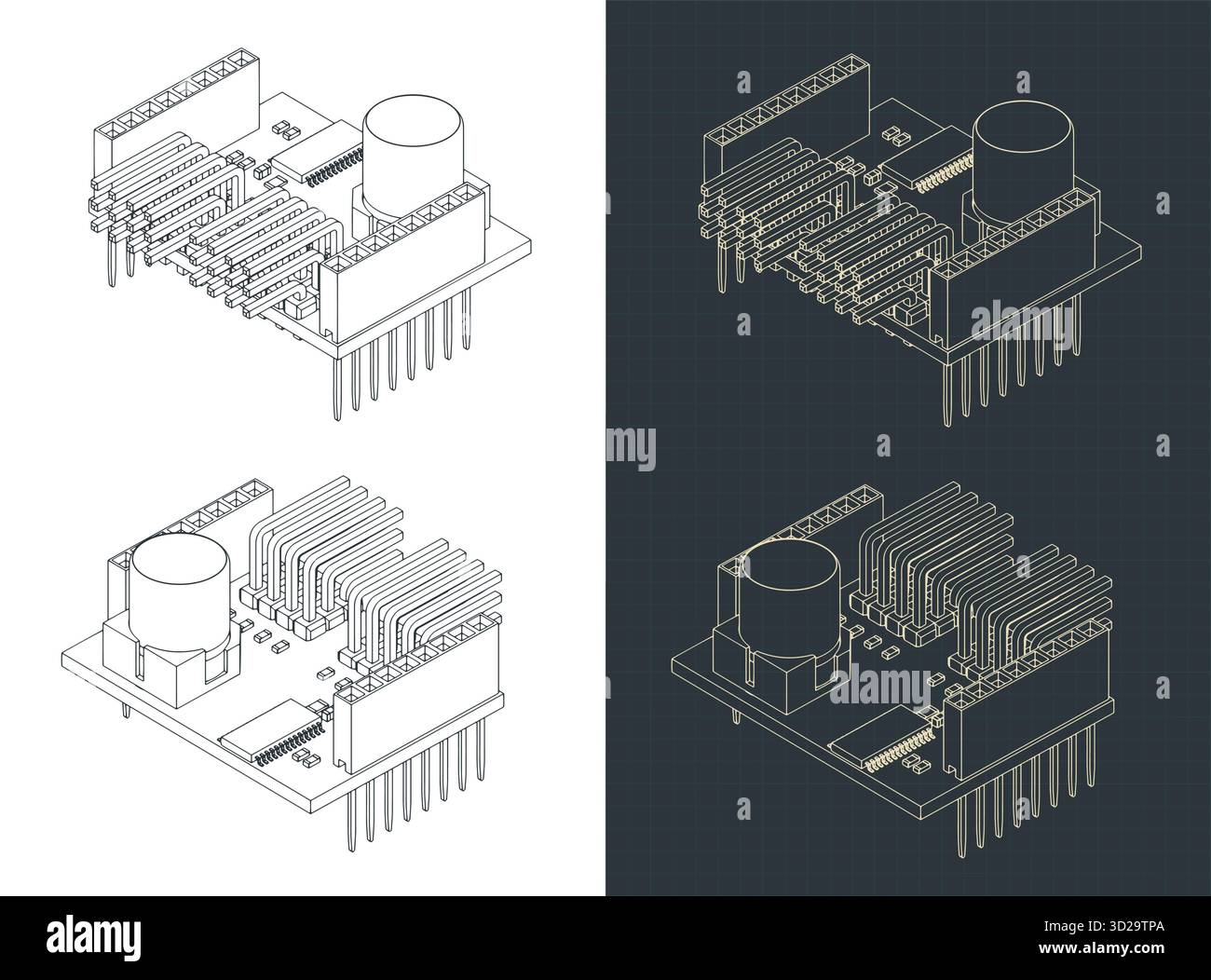 Servo shield isometric drawings stylized vector illustrations Stock Vector